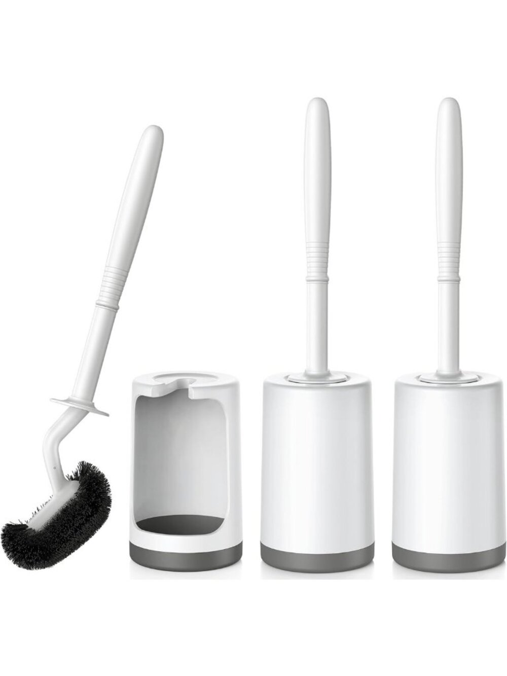 Curved Toilet Bowl Brush Set with Holder - Compact Deep Cleaning Scrubber - 3